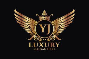 Luxury royal wing Letter YJ crest Gold color Logo vector, Victory logo, crest logo, wing logo, vector logo template.