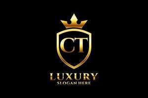 initial CT elegant luxury monogram logo or badge template with scrolls and royal crown - perfect for luxurious branding projects vector