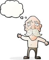 cartoon worried old man with thought bubble vector