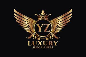 Luxury royal wing Letter YZ crest Gold color Logo vector, Victory logo, crest logo, wing logo, vector logo template.