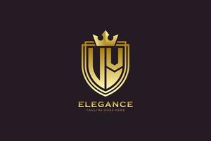 initial UV elegant luxury monogram logo or badge template with scrolls and royal crown - perfect for luxurious branding projects vector