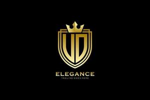 initial UO elegant luxury monogram logo or badge template with scrolls and royal crown - perfect for luxurious branding projects vector