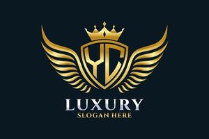 Luxury royal wing Letter YC crest Gold color Logo vector, Victory logo, crest logo, wing logo, vector logo template.