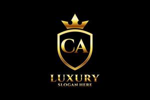 initial CA elegant luxury monogram logo or badge template with scrolls and royal crown - perfect for luxurious branding projects vector