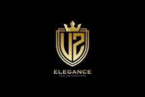 initial UZ elegant luxury monogram logo or badge template with scrolls and royal crown - perfect for luxurious branding projects vector