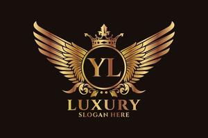 Luxury royal wing Letter YL crest Gold color Logo vector, Victory logo, crest logo, wing logo, vector logo template.