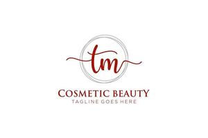 initial TM Feminine logo beauty monogram and elegant logo design, handwriting logo of initial signature, wedding, fashion, floral and botanical with creative template. vector