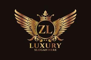 Luxury royal wing Letter ZL crest Gold color Logo vector, Victory logo, crest logo, wing logo, vector logo template.