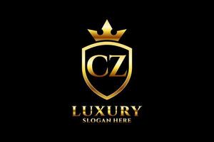 initial CZ elegant luxury monogram logo or badge template with scrolls and royal crown - perfect for luxurious branding projects vector