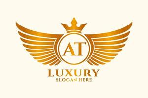 Luxury royal wing Letter AT crest Gold color Logo vector, Victory logo, crest logo, wing logo, vector logo template.