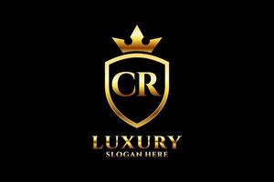 initial CR elegant luxury monogram logo or badge template with scrolls and royal crown - perfect for luxurious branding projects vector