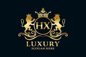 Initial HX Letter Lion Royal Luxury Logo template in vector art for luxurious branding projects and other vector illustration.