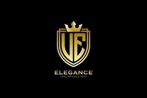 initial UE elegant luxury monogram logo or badge template with scrolls and royal crown - perfect for luxurious branding projects vector