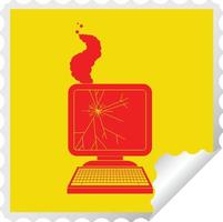 broken computer graphic square peeling sticker vector