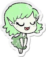 distressed sticker of a happy cartoon elf girl vector