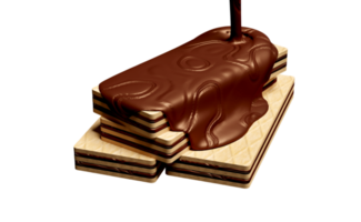 3d krokant wafel stokjes met gieten de heet chocola geïsoleerd. reclame voor verpakking, 3d geven illustratie png