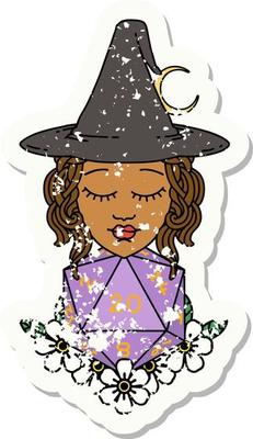 human witch with natural twenty dice roll illustration
