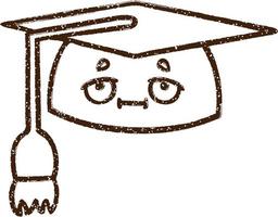 gorro de graduación dibujo al carboncillo vector