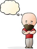 caricatura, sorprendido, hombre calvo, con, barba, con, burbuja del pensamiento vector