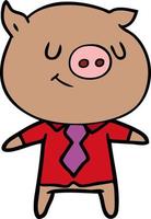 cerdo inteligente de dibujos animados feliz vector