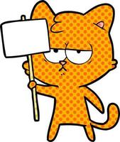 bored cartoon cat with sign post vector