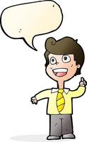 cartoon school boy raising hand with speech bubble vector