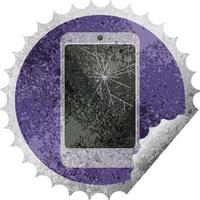 cracked screen cell phone graphic vector illustration round sticker stamp