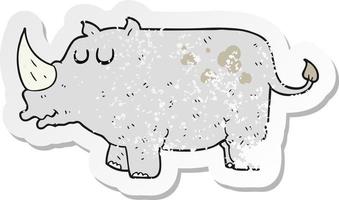 retro distressed sticker of a cartoon rhino vector