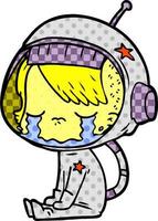 cartoon crying astronaut girl sitting vector