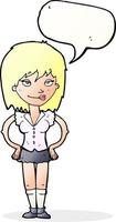 cartoon woman with hands on hips with speech bubble vector