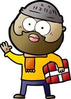 cartoon bearded man with present vector