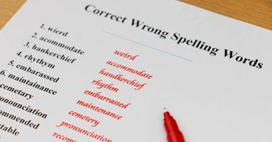 spelling sheet on table photo