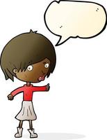 cartoon woman raising eyebrow with speech bubble vector