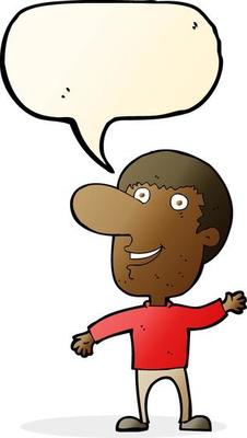 cartoon waving man with speech bubble