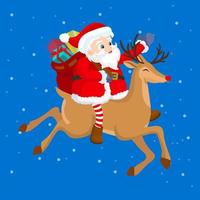 Reindeer pulling Santa Claus, christmas celebration vector