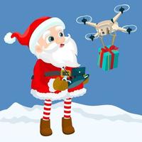 Santa Claus sending gift with drone vector