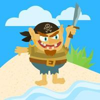 Mad pirate holding a sword at the beach vector