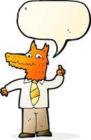 cartoon business fox with idea with speech bubble vector