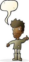 cartoon worried man giving thumbs up symbol with speech bubble vector