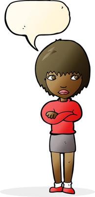 cartoon annoyed woman with speech bubble