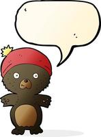 caricatura, lindo, oso negro, en, sombrero, con, burbuja del discurso vector