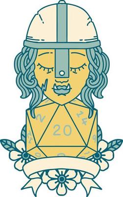 half orc fighter with natural twenty dice roll illustration