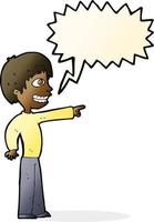 cartoon grinning boy pointing with speech bubble vector