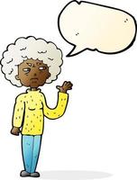 cartoon annoyed old woman waving with speech bubble vector