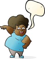 caricatura, mujer con sobrepeso, con, burbuja del discurso vector