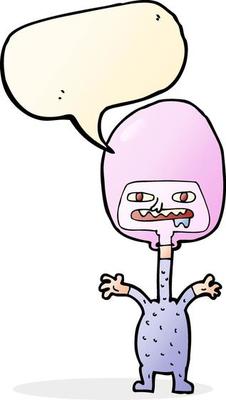 cartoon space alien with speech bubble