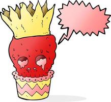 spooky skull cupcake cartoon with speech bubble vector