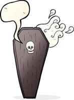 spooky cartoon coffin with speech bubble vector