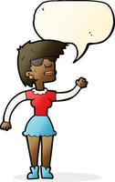 cartoon woman in spectacles waving with speech bubble vector