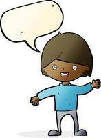 cartoon waving boy with speech bubble vector